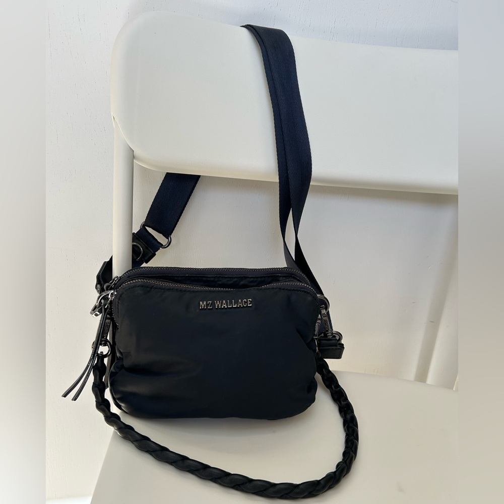 MZ Wallace Quilted Navy Crossbody with Braided Strap - Picture 2 of 11